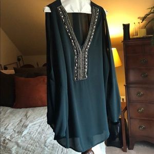 Cold shoulder deep v-neck blouse